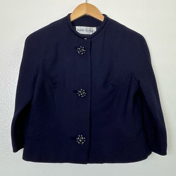 Hattie Carnegie Textured Jacket Vintage 50s Collarless Topper Crop Small Medium - Picture 4 of 10